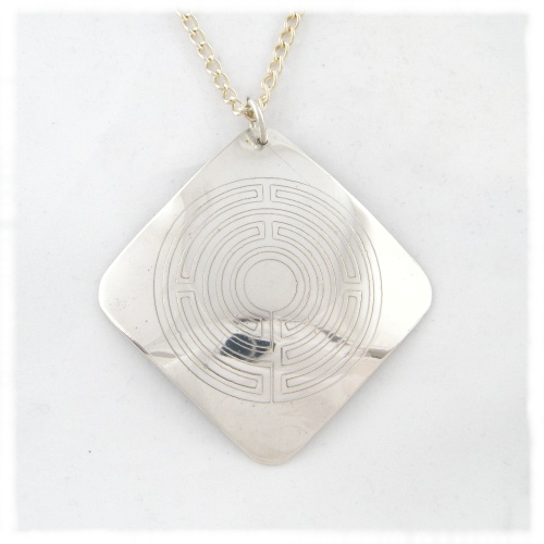 Large silver labyrinth pendant